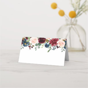 Burgundy Navy Blue Blush Floral Wedding Place Card