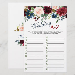 Burgundy Navy Blue Blush Flower Bridal Shower Game