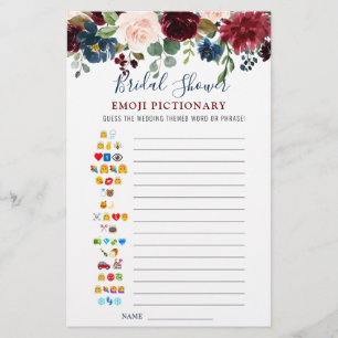 Burgundy Navy Blue Blush Flower Bridal Shower Game
