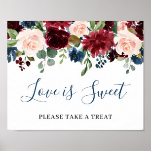 Burgundy Navy Blue Blush Love is Sweet Wedding Poster