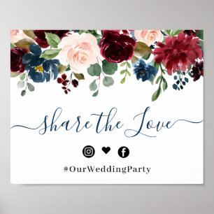 Burgundy Navy Blue Blush Share the Love Wedding Poster