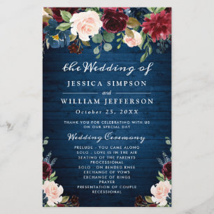 Burgundy Navy Blue Blush Wedding Ceremony Program