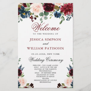 Burgundy Navy Blue Blush Wedding Ceremony Program