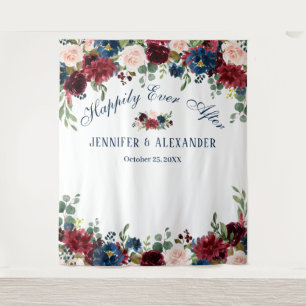 Burgundy Navy Blue Blush Wedding Photo Backdrop Tapestry