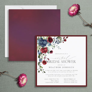 Burgundy Navy Blue Floral Watercolor Virtual Invitation