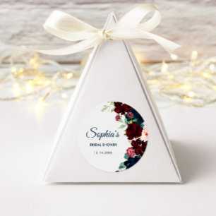 Burgundy & Navy Blue Flowers Rustic Bridal Shower Classic Round Sticker