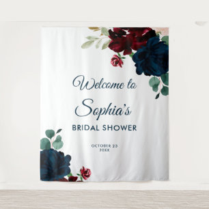 Burgundy & Navy Blue Flowers Rustic Bridal Shower Tapestry
