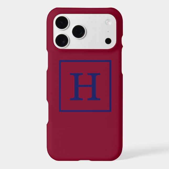 Burgundy Navy Blue Framed Initial Monogram (Back)