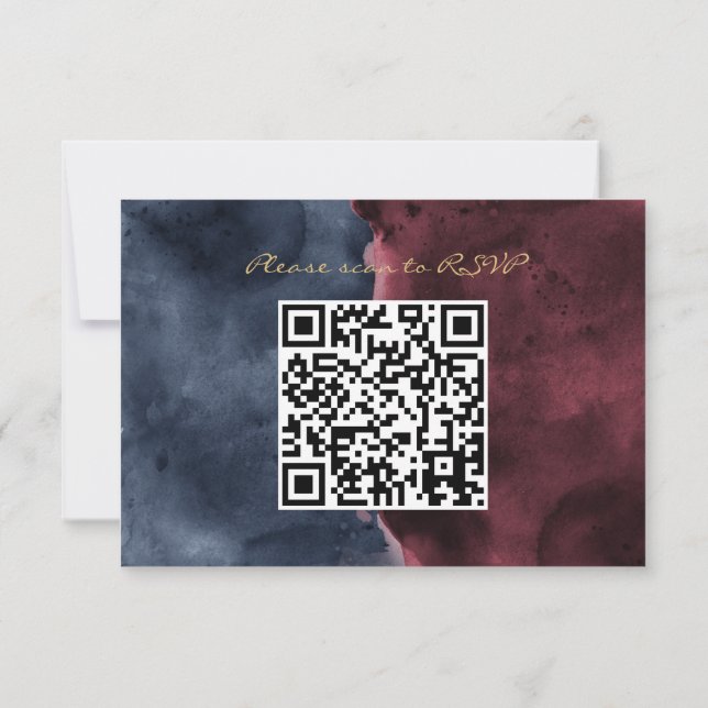 Burgundy & Navy Blue Watercolor QR Code RSVP Card (Back)