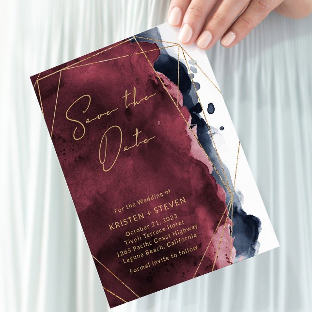 Burgundy & Navy Blue Watercolor Save The Date  Invitation (Creator Uploaded)