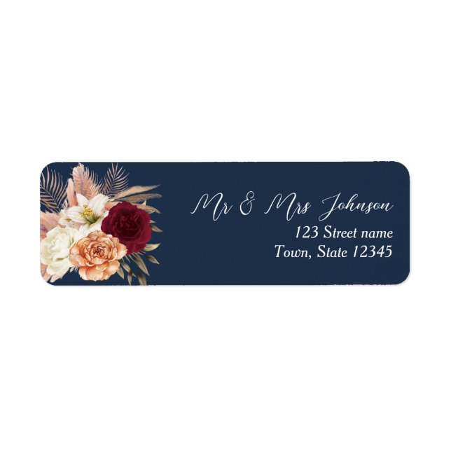 Burgundy Navy Blue Wedding Address Return Address Label (Front)