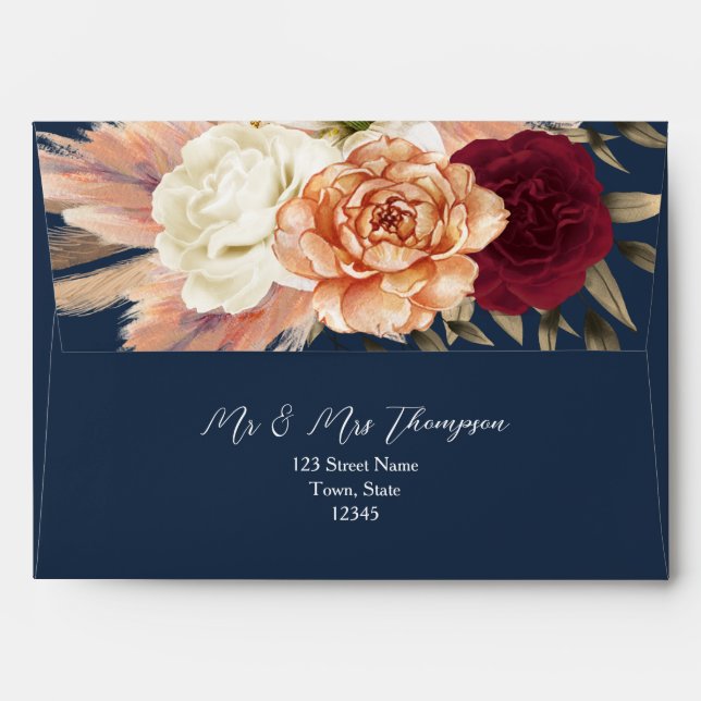 Burgundy Navy Blue Wedding Envelope (Back (Top Flap))