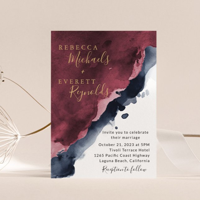 Burgundy & Navy Blue Wedding Invitation (Creator Uploaded)