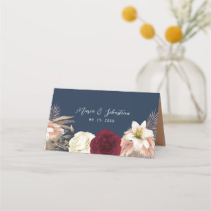 Burgundy Navy Blue Wedding Place Card