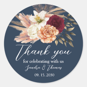 Burgundy Navy Blue Wedding Thank You Classic Round Sticker