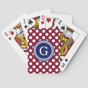 Burgundy Navy Blue White Polka Dots 1IR Playing Cards