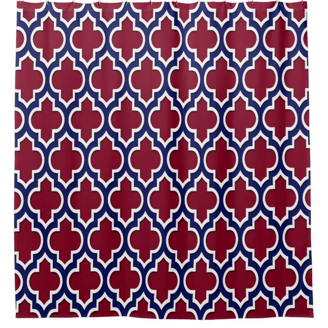 Burgundy Navy Blue White XL Moroccan #4DS Shower Curtain (Front)