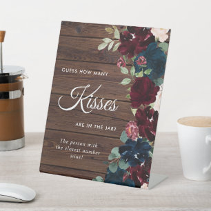 Burgundy & Navy Blue Wood How Many Kisses Sign