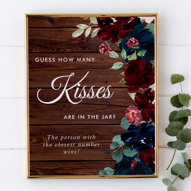 Burgundy & Navy Blue Wood How Many Kisses Sign (Creator Uploaded)