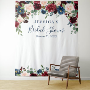Burgundy Navy Blush Bridal Shower Photo Backdrop Tapestry