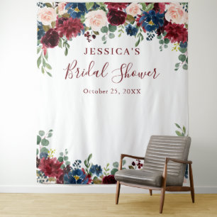 Burgundy Navy Blush Bridal Shower Photo Backdrop Tapestry