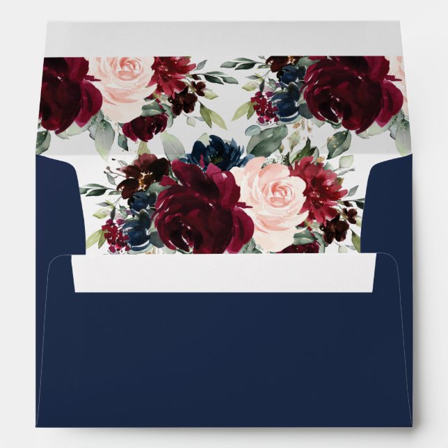 Burgundy Navy Blush Floral 5x7 Card Wedding A7 Envelope (Back (Bottom))