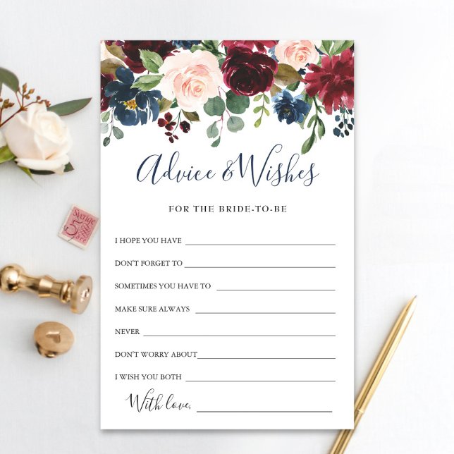 Burgundy Navy Blush Floral Advice & Wishes Cards (Creator Uploaded)