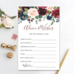 Burgundy Navy Blush Floral Advice & Wishes Cards<br><div class="desc">Burgundy Navy Blush Floral Advice & Wishes Cards.
Personalise with the bride to be's name and date of shower. 
For further customisation,  please click the "customise further" link. If you need help,  contact me please.</div>