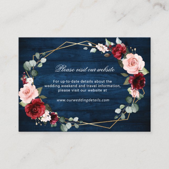 Burgundy Navy Blush Floral Geometric Website Enclosure Card (Front)