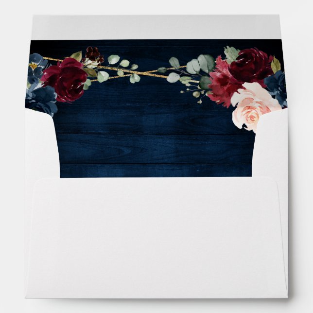 Burgundy Navy Blush Floral Geometric Wedding Envelope (Back (Bottom))