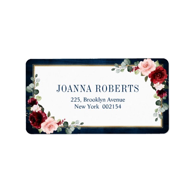 Burgundy Navy Blush Floral Geometric Wedding Label (Front)