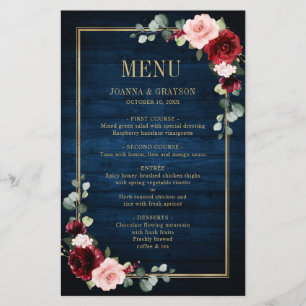Burgundy Navy Blush Floral Geometric Wedding Menu