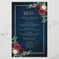 Burgundy Navy Blush Floral Geometric Wedding Menu