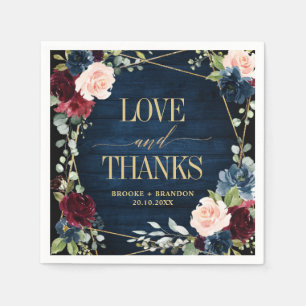 Burgundy Navy Blush Floral Geometric Wedding Napkin