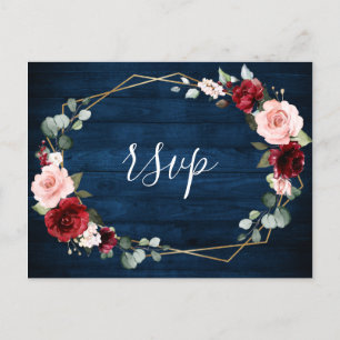 Burgundy Navy Blush Floral Geometric Wedding Postcard