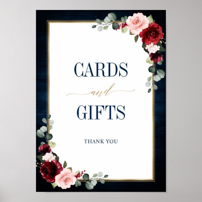 Burgundy Navy Blush Floral Gold Cards and Gifts Po Poster (Front)