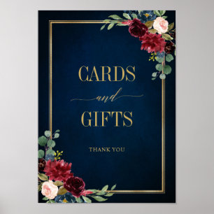 Burgundy Navy Blush Floral Gold Cards and Gifts Poster