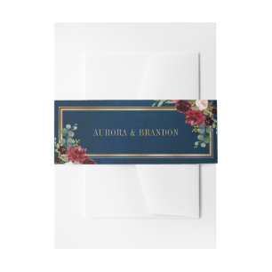 Burgundy Navy Blush Floral Gold Geometric Wedding Invitation Belly Band