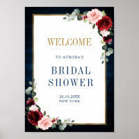 Burgundy Navy Blush Floral Gold Geometric Welcome 