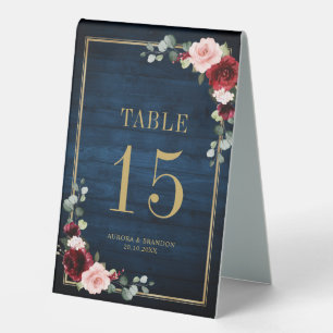 Burgundy Navy Blush Floral Gold Table number Table