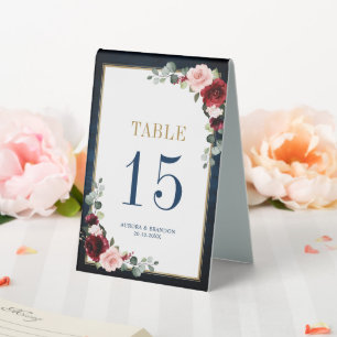 Burgundy Navy Blush Floral Gold Table number Table