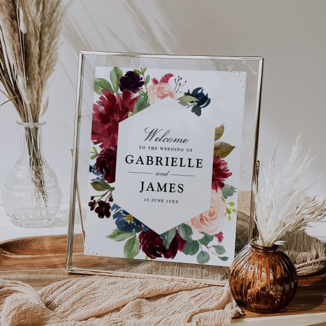 Burgundy navy & blush floral wedding sign (Creator Uploaded)