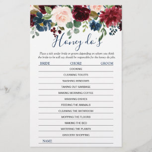 Burgundy Navy Blush Flowers Bridal Shower Games