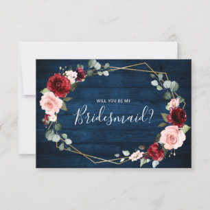 Burgundy Navy Blush Geometric bridesmaid proposal Invitation