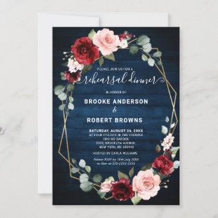 Burgundy Navy Blush Geometric Rehearsal Dinner Invitation