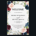Burgundy Navy Blush Geometric Wedding Program<br><div class="desc">Elegant and modern romantic geometric watercolor floral wedding program card features a beautiful burgundy / marsala , blush pink, peach , navy blue watercolor roses with matching foliage on navy blue rustic wood background and gold frame. Perfect for a fall / midsummer wedding. Please find more matching designs and variations...</div>