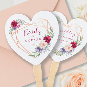 Burgundy Navy & Blush Heart Bloom Wedding Hand Fan