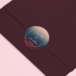 Burgundy Navy Blush Ombre Geometric Wedding Classic Round Sticker