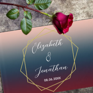 Burgundy Navy Blush Ombre Geometric Wedding Guest Book