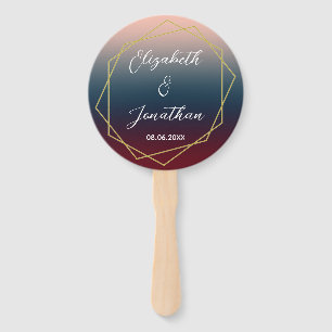 Burgundy Navy Blush Ombre Geometric Wedding Hand Fan